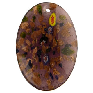 Glass pendant oval purple/gold/color47x33mm