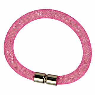 Netzarmband mit Steinchen und Magnetverschluss, Pink