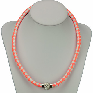Halskette/Wickelarmband mit Magnetverschluss, Orange-Weiß