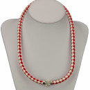 Necklace/wrap bracelet with magnetic closure, red-white