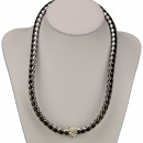 Halskette/Wickelarmband mit Magnetverschluss, Silber-Schwarz
