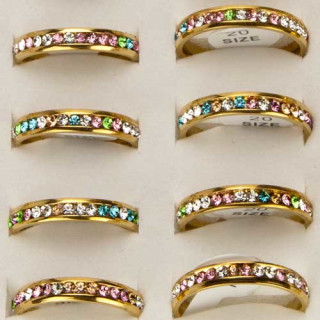 Stainless steel ring with colored stones, gold