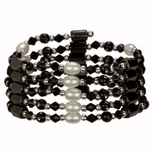 Open magnetic necklace pearl, black