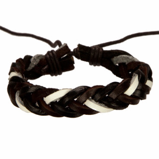 Leather bracelet, black-dark brown-white