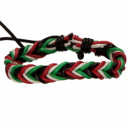 Leather bracelet, black-red-white-green