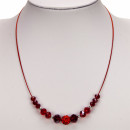 3-strand glass necklace, red