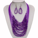 Set: 30-strand glass necklace + earrings, purple