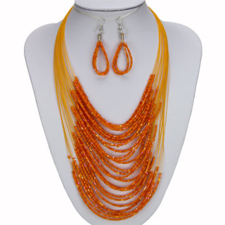 Set: 30-strand glass necklace + earrings, orange