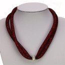 Double net necklace with stones and magnetic clasp, dark red