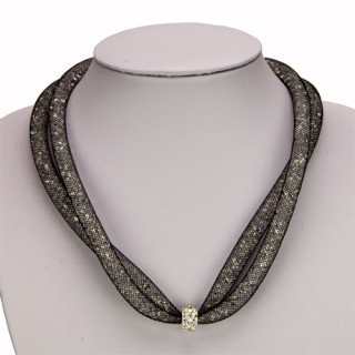 Double net necklace with stones and magnetic clasp, black