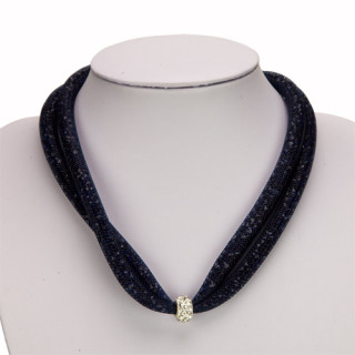 Double net necklace with little stones and magnetic clasp, dark blue