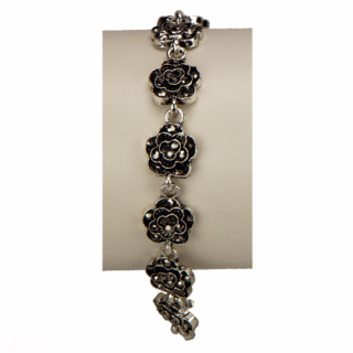 Armkette Blume, Silber-Schwarz