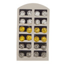 Set: 12 pair Earpins Glitzerkugel, 8mm, silver-gold