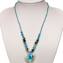 Glass necklace with pendant, light blue