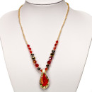 Glass necklace with pendant, red