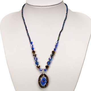 Glass necklace with pendant, blue - only 7pcs left!