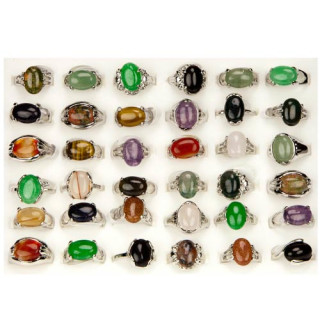 Assortment natural stone rings, 14x10mm