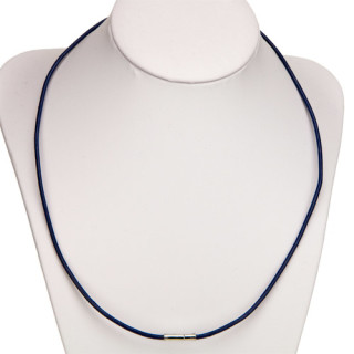 Necklace leather with plug clasp, 2.0mm, blue