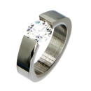 Stainless steel ring with stone, silver