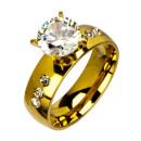 Stainless steel ring with stones, gold