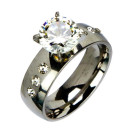 Stainless steel ring with stones, silver