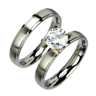 Edelstahl Ringset/Partnerringe mit Stein, Silber