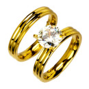 Stainless steel ringset with stone, gold