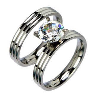 Stainless steel ringset with stone, silver