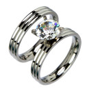 Edelstahl Ringset/Partnerringe mit Stein, Silber