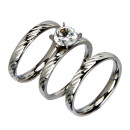 Stainless steel 3pcs ringset with stone, silver