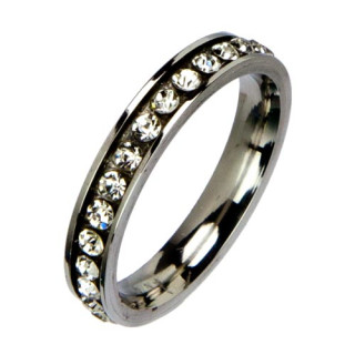 Stainless steel ring with stones, silver