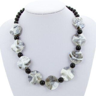 Necklace Cara, big grey circle curved 28x10mm