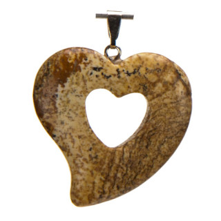 Pendant heart, 31x30mm, picture jasper - only 4pcs left!