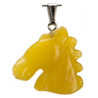 Anhänger Pferdekopf, 40x37mm, Gelbe Jade