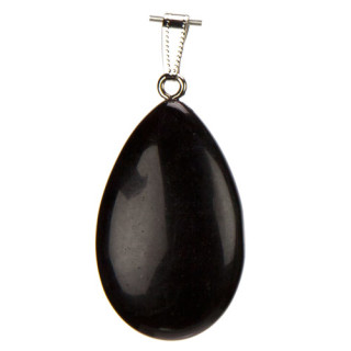 Anhänger Trommelstein, poliert, ca. 38x24mm, Schwarzer Achat
