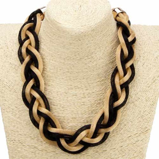 Metal necklace, black-gold