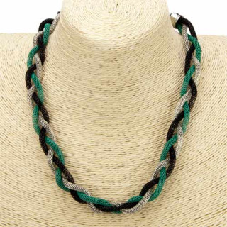 3lines metal necklace, black-silver-green
