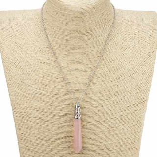 Necklace with natural stone pendant pendulum, rose quartz