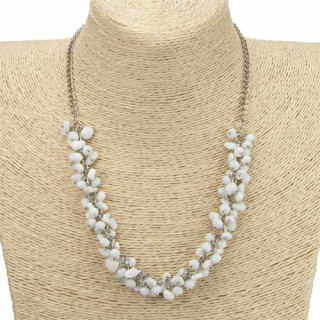 Necklace with natural stones, white jade