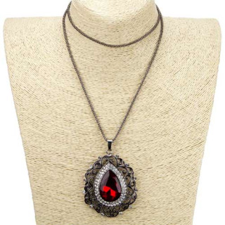 Long necklace, 74cm, black-red-clear