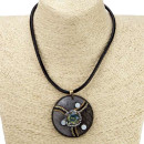 Necklace leather, black-grey