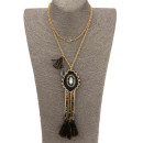 Necklace leather, black-gold