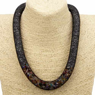 Netzkette Big mit Glitzersteinchen, 16mm, Schwarz-Mix