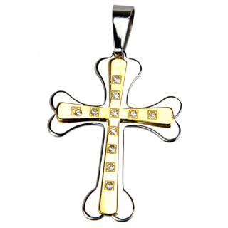 Edelstahlanhänger Kreuz mit Steinen, 52mm, Bicolor - nur noch 1 Stück!