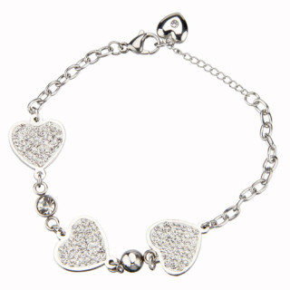 Armkette Edelstahl mit Herzen und Glitzersteinchen, Silber