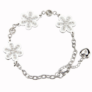 Armkette Edelstahl mit Blumen und Glitzersteinchen, Silber