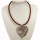 Fabric ribbon necklace brown with pendant heart