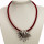 Fabric ribbon necklace red with pendant leaf