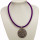 Fabric ribbon necklace purple with pendant circle