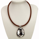 Fabric ribbon necklace brown with pendant Oval